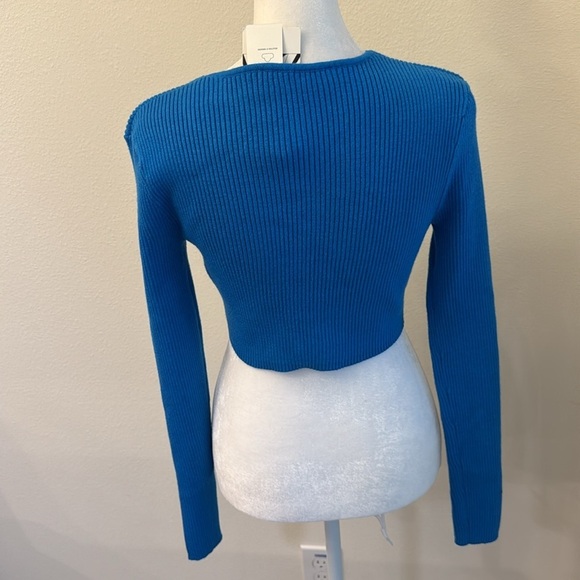 NWT Zara Blue Ruched Cut Out Knit Top - Picture 8 of 14